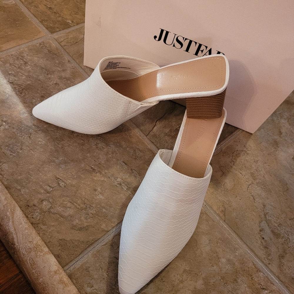 JustFab White Mules